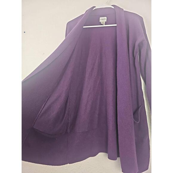 Chicos Purple Open Front Long Sleeve Pocketed Cardigan Sweater Size 1 - Picture 2 of 7